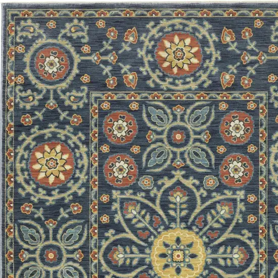 Blue And Rust Medallion Area Rug With Fringe Photo 8