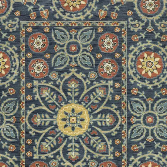 Blue And Rust Medallion Area Rug With Fringe Photo 8