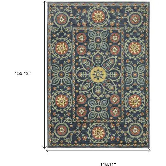 Blue And Rust Medallion Area Rug With Fringe Photo 3