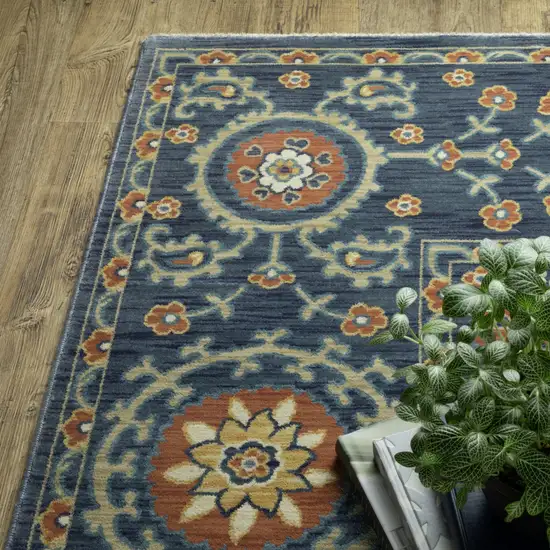 Blue And Rust Medallion Area Rug With Fringe Photo 4