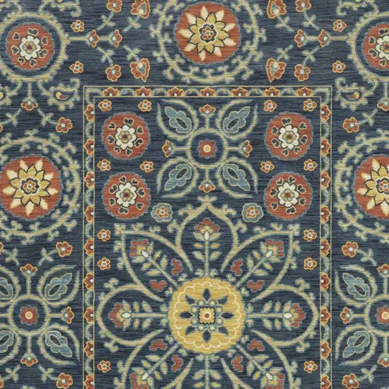 Blue And Rust Medallion Area Rug With Fringe Photo 8