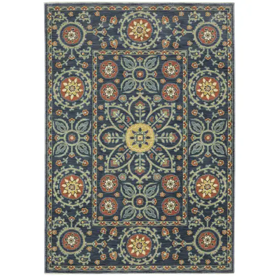 Blue And Rust Medallion Area Rug With Fringe Photo 4