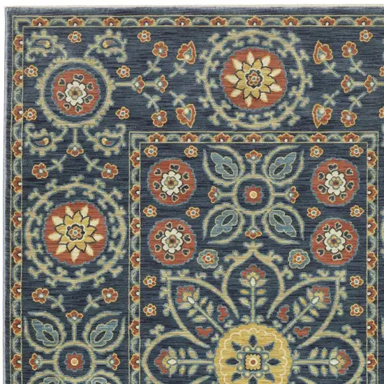 Blue And Rust Medallion Area Rug With Fringe Photo 9