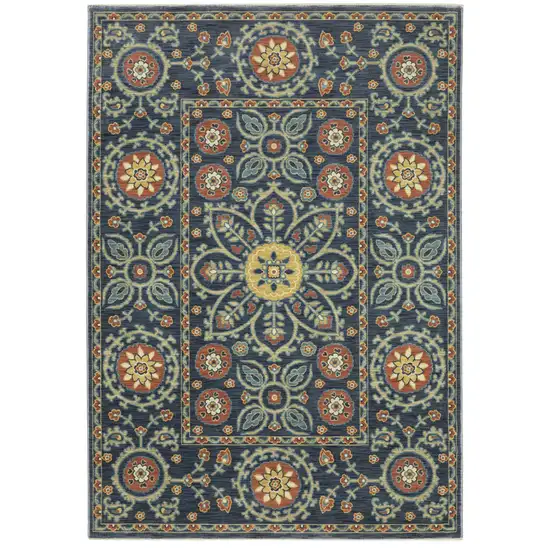 Blue And Rust Medallion Area Rug With Fringe Photo 2