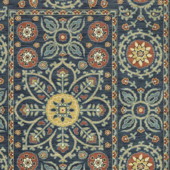 Blue And Rust Medallion Area Rug With Fringe Photo 9