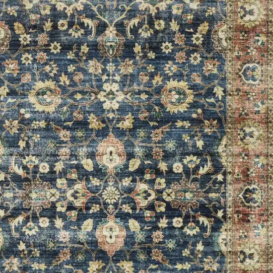 Blue And Rust Oriental Distressed Area Rug Photo 8