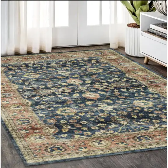 Blue And Rust Oriental Distressed Area Rug Photo 1