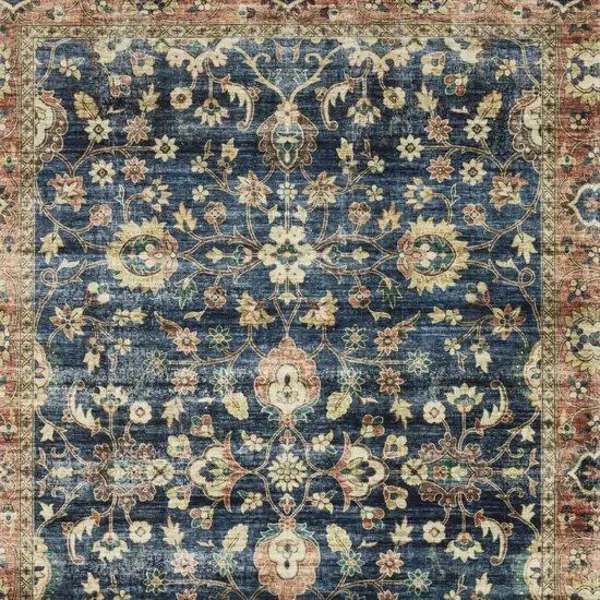 Blue And Rust Oriental Distressed Area Rug Photo 8