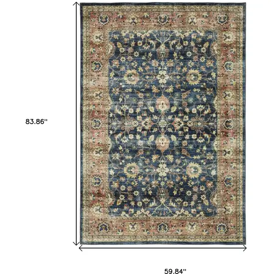 Blue And Rust Oriental Distressed Area Rug Photo 3