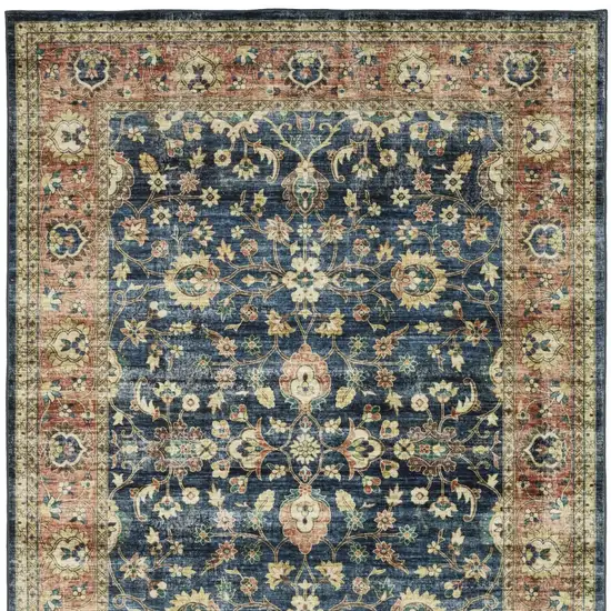 Blue And Rust Oriental Distressed Area Rug Photo 9