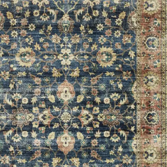 Blue And Rust Oriental Distressed Area Rug Photo 8