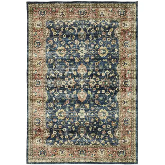 Blue And Rust Oriental Distressed Area Rug Photo 2