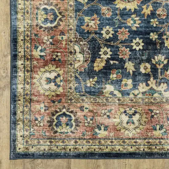 Blue And Rust Oriental Distressed Area Rug Photo 4