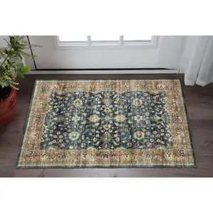 Photo of Blue And Rust Oriental Distressed Area Rug