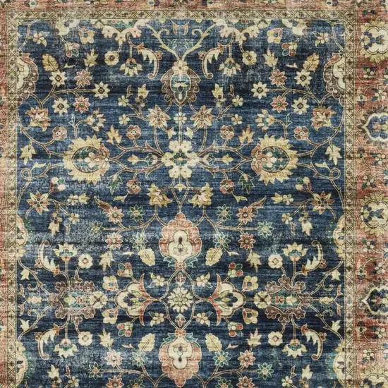 Blue And Rust Oriental Distressed Area Rug Photo 9