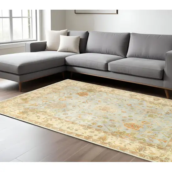 Blue And Sand Wool Oriental Hand Knotted Area Rug Photo 1