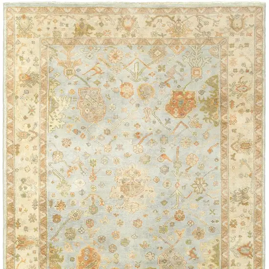 Blue And Sand Wool Oriental Hand Knotted Area Rug Photo 4