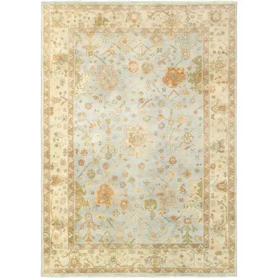 Blue And Sand Wool Oriental Hand Knotted Area Rug Photo 2