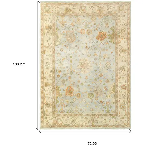 Blue And Sand Wool Oriental Hand Knotted Area Rug Photo 3