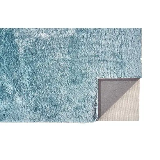 Blue And Silver Shag Tufted Handmade Area Rug Photo 4