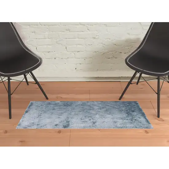 Blue And Silver Shag Tufted Handmade Area Rug Photo 3