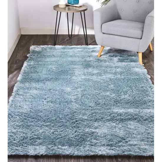 Blue And Silver Shag Tufted Handmade Area Rug Photo 7