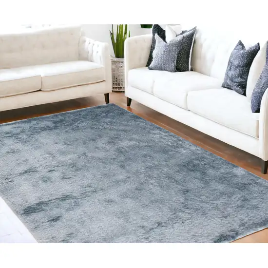 Blue And Silver Shag Tufted Handmade Area Rug Photo 1