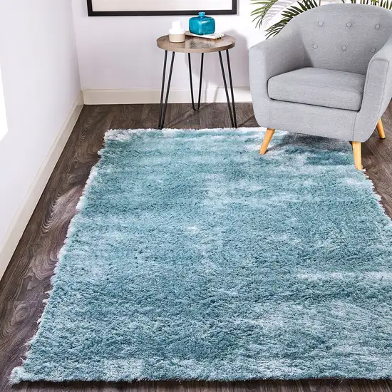 Blue And Silver Shag Tufted Handmade Area Rug Photo 6