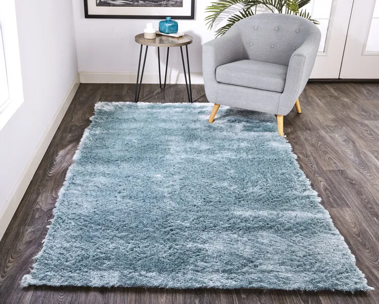 Blue And Silver Shag Tufted Handmade Area Rug Photo 5