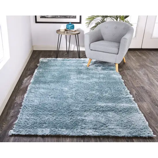 Blue And Silver Shag Tufted Handmade Area Rug Photo 5