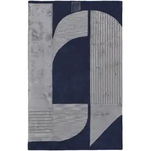 Photo of Blue And Silver Wool Geometric Tufted Handmade Area Rug