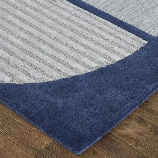 Blue And Silver Wool Geometric Tufted Handmade Area Rug Photo 3