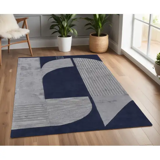 Blue and Silver Wool Geometric Hand Tufted Area Rug Photo 1