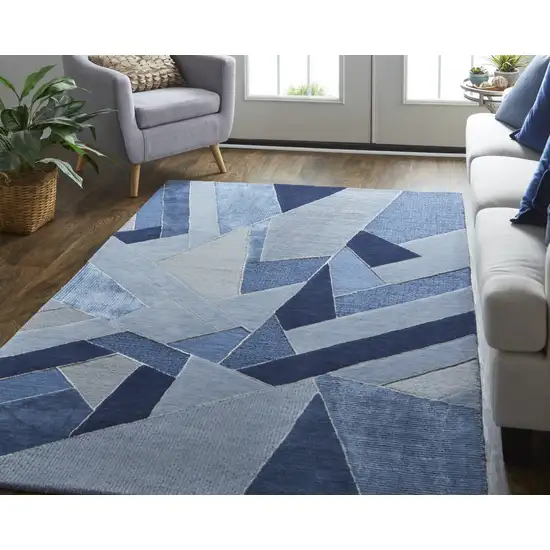 Blue And Silver Wool Geometric Tufted Handmade Area Rug Photo 6