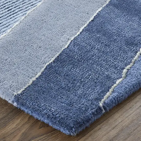 Blue And Silver Wool Geometric Tufted Handmade Area Rug Photo 8