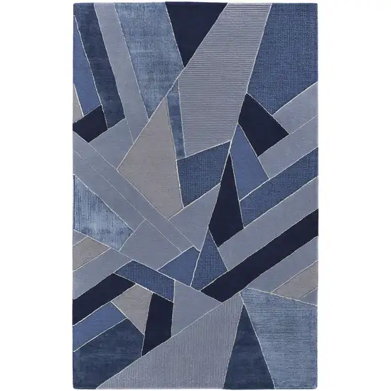 Blue And Silver Wool Geometric Tufted Handmade Area Rug Photo 1