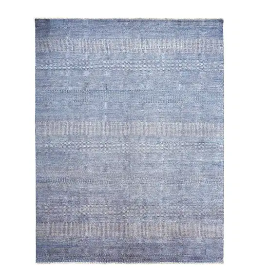 Blue and Silver Wool Striped Hand Knotted Area Rug Photo 1