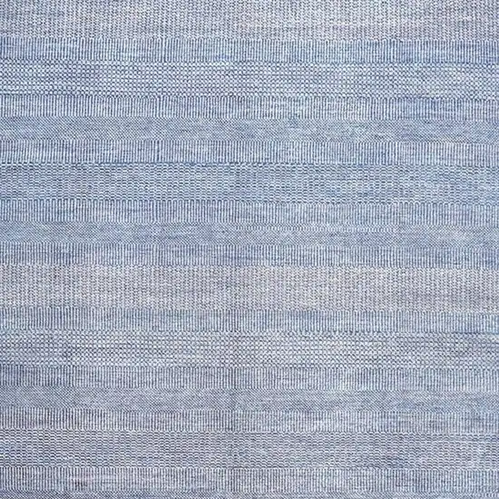 Blue and Silver Wool Striped Hand Knotted Area Rug Photo 4