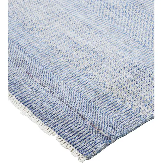 Blue And Silver Wool Striped Hand Knotted Area Rug Photo 1