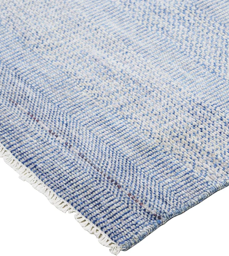 Blue And Silver Wool Striped Hand Knotted Area Rug Photo 5