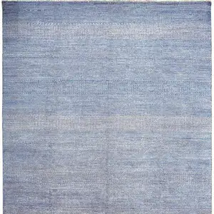 Photo of Blue And Silver Wool Striped Hand Knotted Area Rug