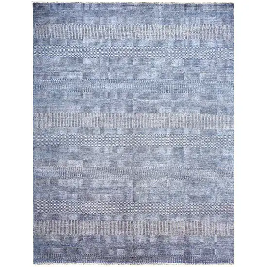 Blue And Silver Wool Striped Hand Knotted Area Rug Photo 1