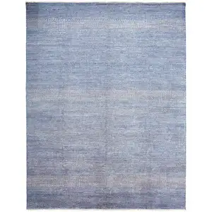 Photo of Blue And Silver Wool Striped Hand Knotted Area Rug