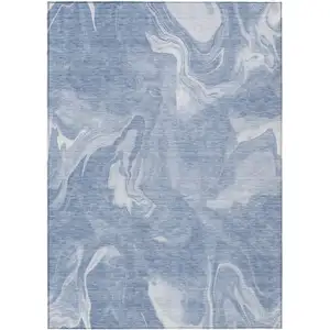 Photo of Blue And Sky Blue Abstract Washable Indoor Outdoor Area Rug