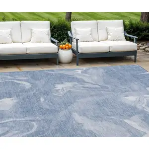 Photo of Blue And Sky Blue Abstract Washable Indoor Outdoor Area Rug