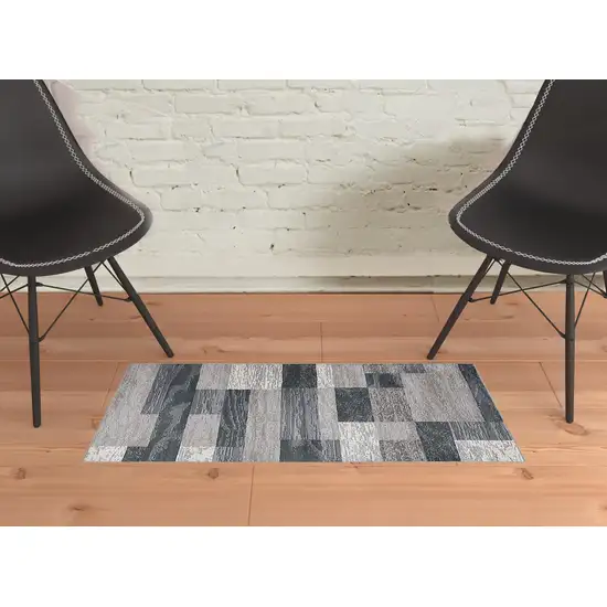 Blue And Taupe Patchwork Power Loom Stain Resistant Area Rug Photo 2