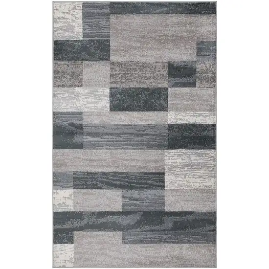 Blue And Taupe Patchwork Power Loom Stain Resistant Area Rug Photo 1