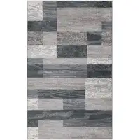 Photo of Blue And Taupe Patchwork Power Loom Stain Resistant Area Rug