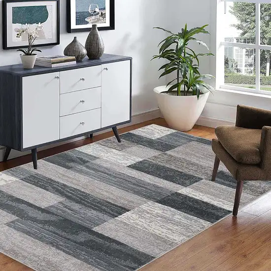 Blue And Taupe Patchwork Power Loom Stain Resistant Area Rug Photo 7