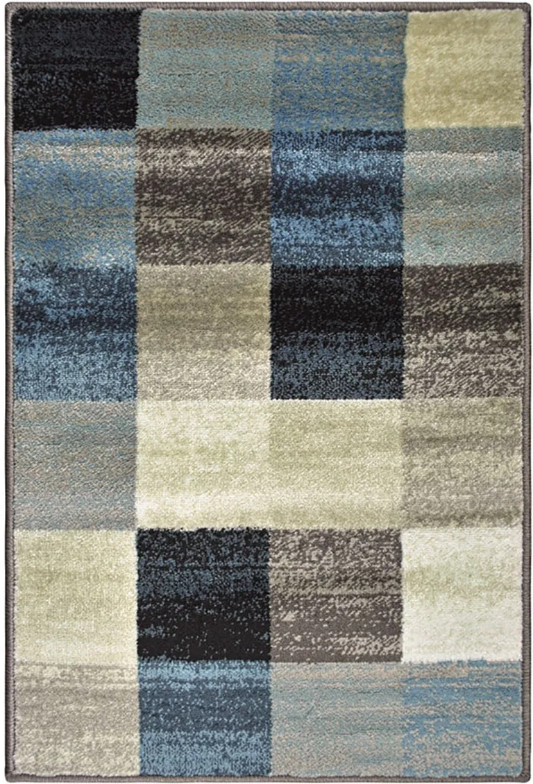 Blue And Teal Geometric Power Loom Stain Resistant Area Rug Photo 1